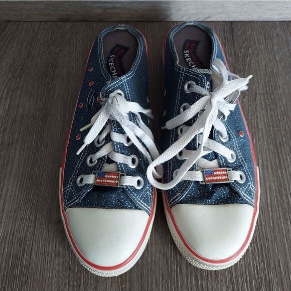 Vintage 90s Skechers Denim Platform Mules Slip On Glitter Sneakers Size 8.5 - Picture 3 of 10